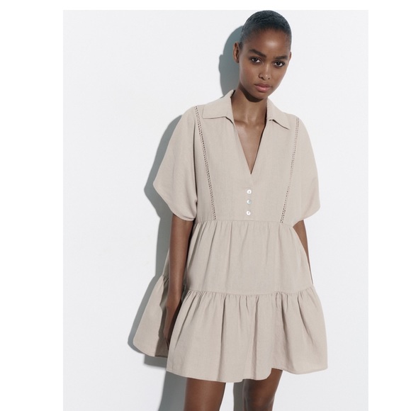 Zara Dresses & Skirts - NWT Zara LACE TRIM LINEN BLEND MINI DRESS